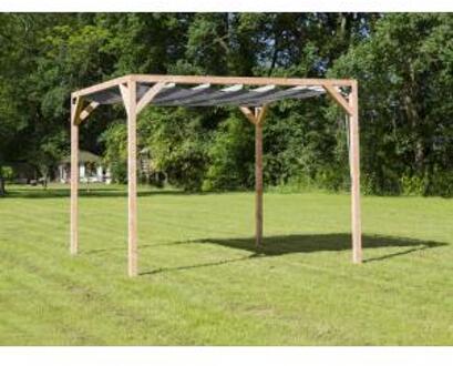 Express Vrijstaande pergola hout 3.7x5 meter met antraciet kleurig harmonicadoek