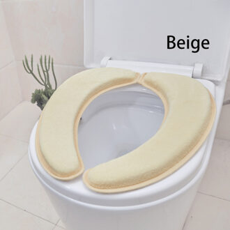 Extra dikke Warme Zachte Toilet Seat Deksel Pad Closestool Protector Badkamer Accessoires Set Sticky Toilet Seat Cover Mat Beige