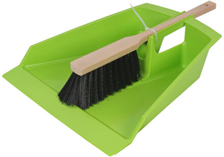 Extra groot stoffer en blik limegroen 43 cm voor tuinafval/bladeren - Tuinschepjes