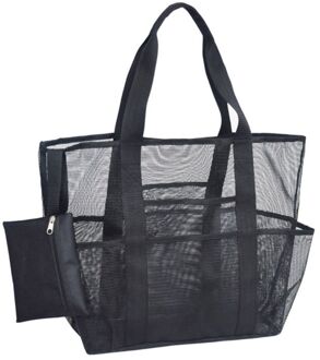 Extra Grote Capaciteit Strand Bakken Mesh Tas Met Zakken Rits Heavy Duty Lichtgewicht En Opvouwbare Oversized Carry Storage Sport zwarte kleur