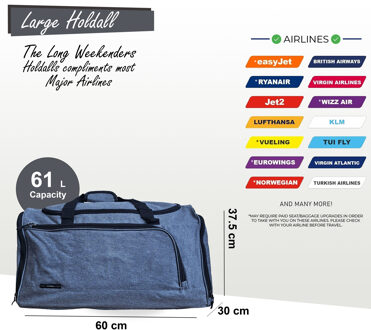 Extra grote weekendtas, handbagage, sporttas voor in de handbagage Grijs - One Size