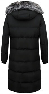 Extra lange winterjas met kunst bontkraag - maat L Zwart