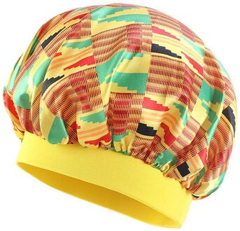 Extra Large Sleep Cap Kids Elastic Wide Band African Print Ankara Satin Bonnet Sleep Cap Turban Night Sleep Beanie Chemo Hat 01 geel