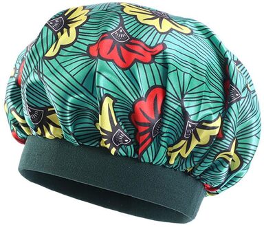 Extra Large Sleep Cap Kids Elastic Wide Band African Print Ankara Satin Bonnet Sleep Cap Turban Night Sleep Beanie Chemo Hat 04 groen