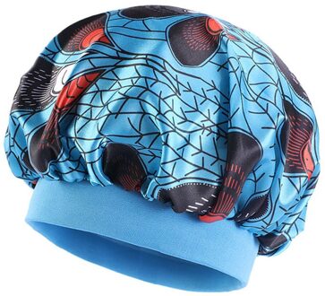 Extra Large Sleep Cap Kids Elastic Wide Band African Print Ankara Satin Bonnet Sleep Cap Turban Night Sleep Beanie Chemo Hat 05 blauw