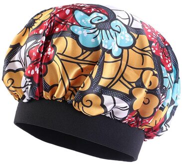Extra Large Sleep Cap Kids Elastic Wide Band African Print Ankara Satin Bonnet Sleep Cap Turban Night Sleep Beanie Chemo Hat 08 rood geel