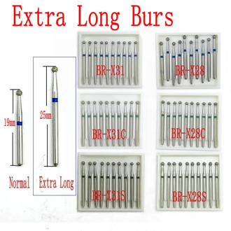Extra Long Dental Diamond Burs FG Dia-burs 1.6mm Shank for High Speed Handpiece Burs Dentist Tools 10pcs/pack
