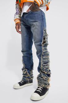 Extreem Versleten Flared Skinny Jeans, Antique Blue - 32R