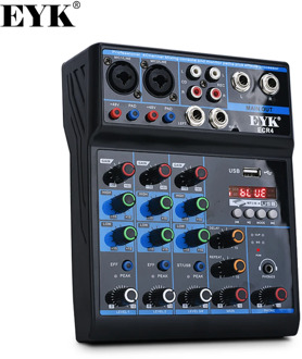 EYK ECR4 Audio Mixer with Sound card 4 Channel Stereo Mixing Console Bluetooth USB for PC Computer Record Playback Webcast Party