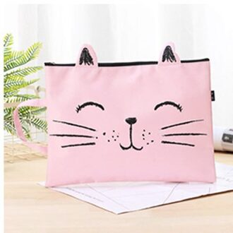 EZONE A4 Kat Canvas Tas Stof Bestandsmap Document Aktentas Papier Organizer Bag Kantoor Schoolspullen Papelaria Roze