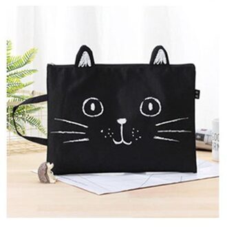 EZONE A4 Kat Canvas Tas Stof Bestandsmap Document Aktentas Papier Organizer Bag Kantoor Schoolspullen Papelaria zwart