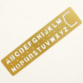 EZONE Nummer/Alfabet Patroon Heerser Golden Metal Tekening Template Multifunctionele Hollow Out Messing Heerser Bladwijzer School Supply Alphabet ruler
