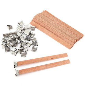 F #100Pcs 13X130Mm Natuurlijke Hout Kaars Wieken Met Onderhouder Tab Diy Kaars Maken Levert Soja parffin Wax Lont Voor Familie