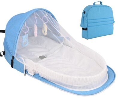 F-B Baby Bed Reizen Zon Bescherming Klamboe Met Draagbare Wieg Infant Opvouwbare Ademend Baby Slapen Mand blauw