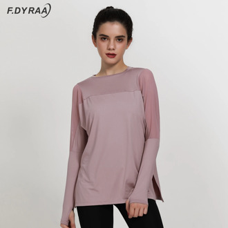 F.DYRAA Mesh Quick Dry Sports Top Women Loose Fitness Shirts Long Sleeve Sports T-shirt Yoga Top Workout Running Femme Gym Top