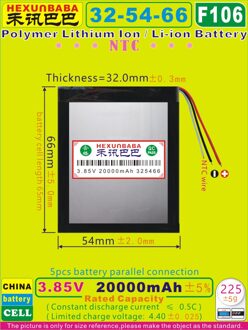 [F106] 3.85 V, 3.8 V, 3.7 V 20000 mAh [325466] lithium Polymeer ion/Li-Ion batterij voor tablet pc, power bank