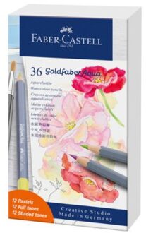 Faber castell goldfaber aquarelpotloden blik a 36st. pastel + stand. kleuren creative studio