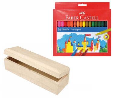 Faber-Castell Houten tekenen stiften opbergdoosje 20 x 6 cm met 36x Faber Castel viltstiften