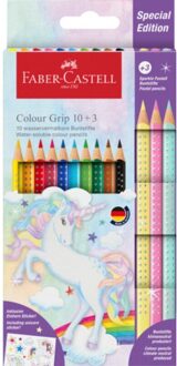 Faber-Castell kleurpotloden unicorn 10 kleuren met grip + 3 sparkle pastel kleurpotloden,