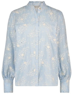 Fabienne Chapot Bloemenkatoenen blouse met gerimpelde kraag Fabienne Chapot , Blue , Dames - L,S