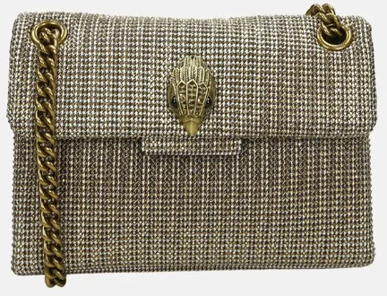 fabric mini kensington V studjes crossbody tas gold Goud