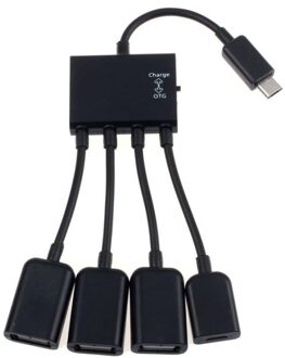 Fabriek Prijs Zwart 4 Port Micro Usb Power Opladen Otg Hub Kabel Voor Smartphone Tafel