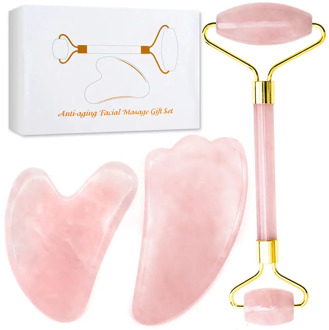 Facial Crystal Massager Jade Roller Face Lifting Tools Body Neck Skin Slimming Natural Stone Gua Sha Beauty Set Box Rose Quartz