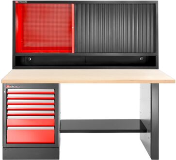 Facom JLS3 Werkbank | 7 Laden | Houten Bovenblad | Hoog en Bovenkast met Rolgordijn - JLS3-2MW7DSCH
