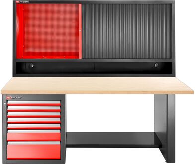 Facom JLS3 Werkbank | 7 Laden | Houten Bovenblad | Laag en Bovenkast met Rolgordijn - JLS3-2MW7DSCL