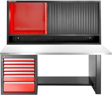 Facom JLS3 Werkbank | 7 Laden | Inox Bovenblad | Laag met Bovenkast met Rolgordijn - JLS3-2MS7DSCL
