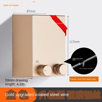 Factory Direct-Gat Gratis Intrekbare Waslijn Verborgen Hotel Balkon Indoor Intrekbare Roestvrij Staaldraad Kleerhanger gouden