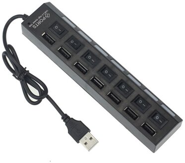 Factory Prijs 7 Poorten Led Usb 2.0 Adapter Hub Aan/Uit Schakelaar Voor Pc Laptop zwart