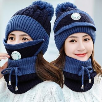 Factory wholesale three-piece winter hat plus velvet thickening cold-proof cycling wind-proof breath valve knitted hat women hat Navy