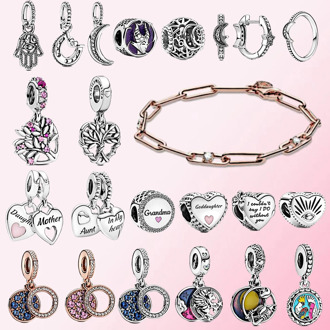 Fahmi 2020 Winter 925 Silver Sparkling Crescent Moon Heart Family Tree Charm Ring Earring Link Chain & Stones Bracelet