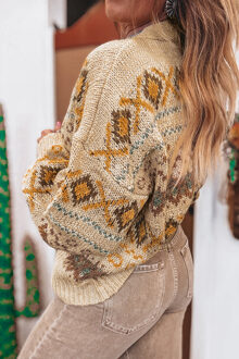 Fair Isle Brei Cardigan - maat S Bruin