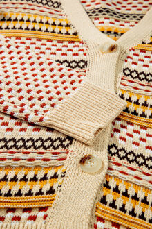 Fair Isle Breipullover Korte Cardigan Trui - maat M Bruin