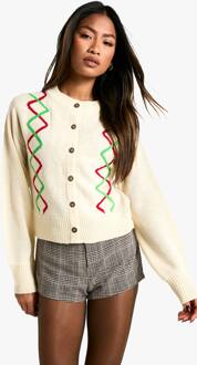 Fairisle Kerst Button Cardigan, Cream - M