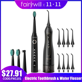 Fairywill Electric Sonic Toothbrush & Water Flosser USB Charge Waterproof 5 Modes 3 Brush Heads Toothbrushes Teeth Cleaner