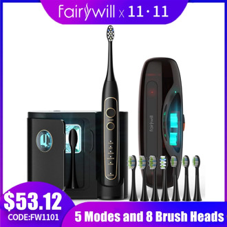 Fairywill Electric Toothbrush Ultra-Sonic Power Whitening Toothbrush with 5 Modes Wireless Charging Smart Timer 8 Brush Heads