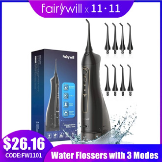 Fairywill Water Flossers for Teeth 300ML Oral Irrigator Rechargeable Portable Dental 3 Modes Water Tank Waterproof Teeth Cleaner