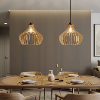 Faje hanglamp, berkenmultiplex, 2-lamps zwart, licht hout