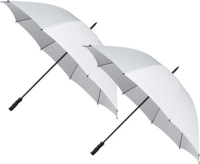 Falcone Bruiloft paraplu bruid/bruidegom - 2x - wit - kunststof handvat - dia 130 cm