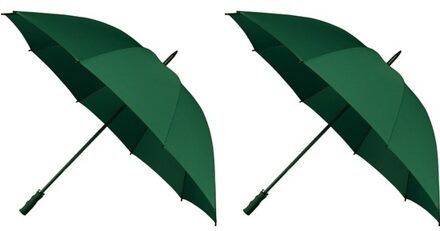 Falcone Golf stormparaplu windproof - 2x - donkergroen - lang - 130 cm