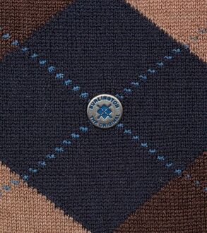 FALKE Edinburgh herensokken - wol - blauw met bruin -  Maat: 40-46