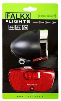 FALKX LED verlichting set . Koplamp +en bagagedrager achterlicht (hangverpakking)