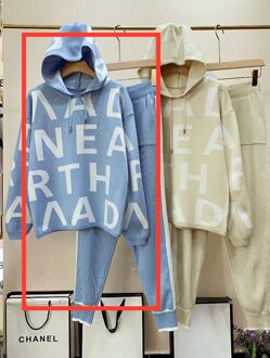 Fall Winter Gebreide Kasjmier Brief Trui Truien Hoodie Sport Pakken Voor Vrouwen Twee Stukken Set Trainingspak Casual Trouse lucht blauw