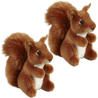 Familie set van 2x stuks pluche knuffel dieren Rode Eekhoorn van 18 cm - Knuffel bosdieren Multikleur