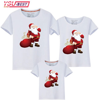 Family Christmas Family Matching Clothes Dance Santa Claus Print Funny Cotton Short Sleeve T-shirt Family Look New Year 1PCS
