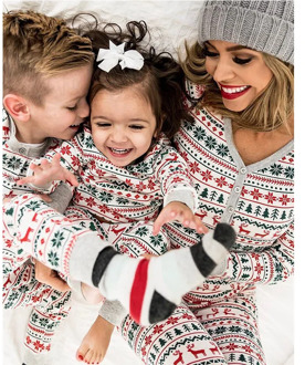Family Christmas Pajamas Casual Nightwear Family Set with Elk Tree Printing Nightclothes Long Sleeve Long Pants Autumn Sleepwear