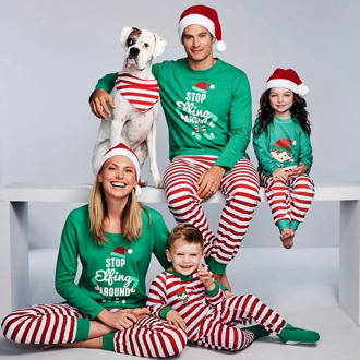 Family Christmas Pajamas Set Family Matching Clothes Adult Kids Pajamas set Baby Romper Xmas STOP Elfing Family Sleepwear